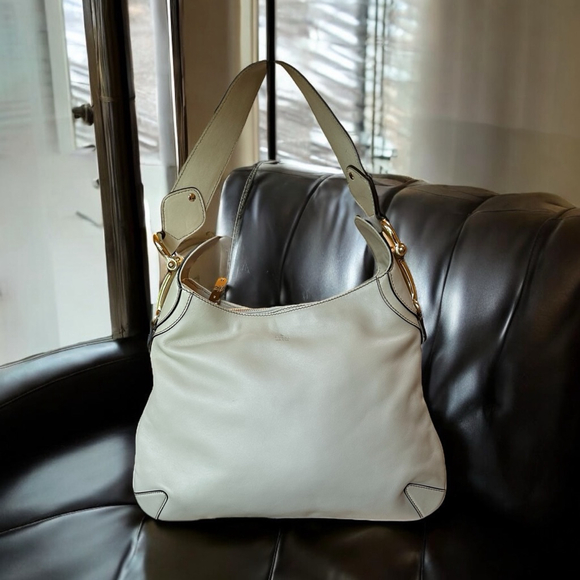 Gucci Handbags - Gucci Cream Leather Hobo Bag